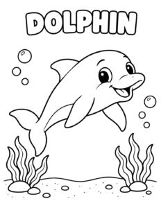 Black and white coloring page: dolphin-cute