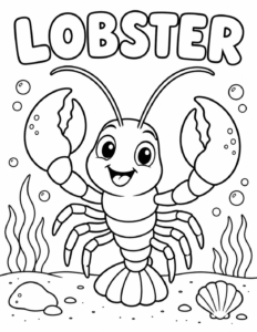 Lobster coloring page, black and white line art