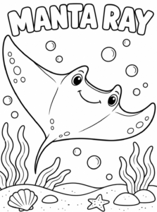 Manta Ray coloring page, black and white line art