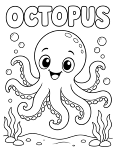 Black and white coloring page: octopus-cute