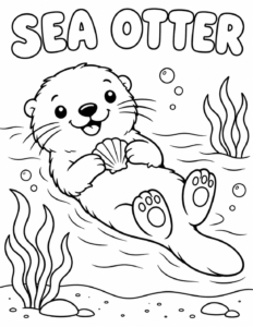 Sea Otter coloring page, black and white line art