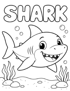 Black and white coloring page: shark-cute